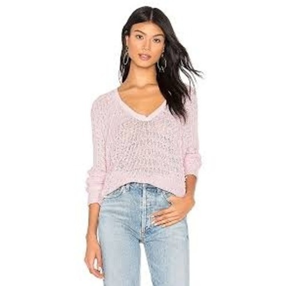 We The Free People Thiens Hacci Sweater Small Pink Soft Girl Boho Cotton Knit‎